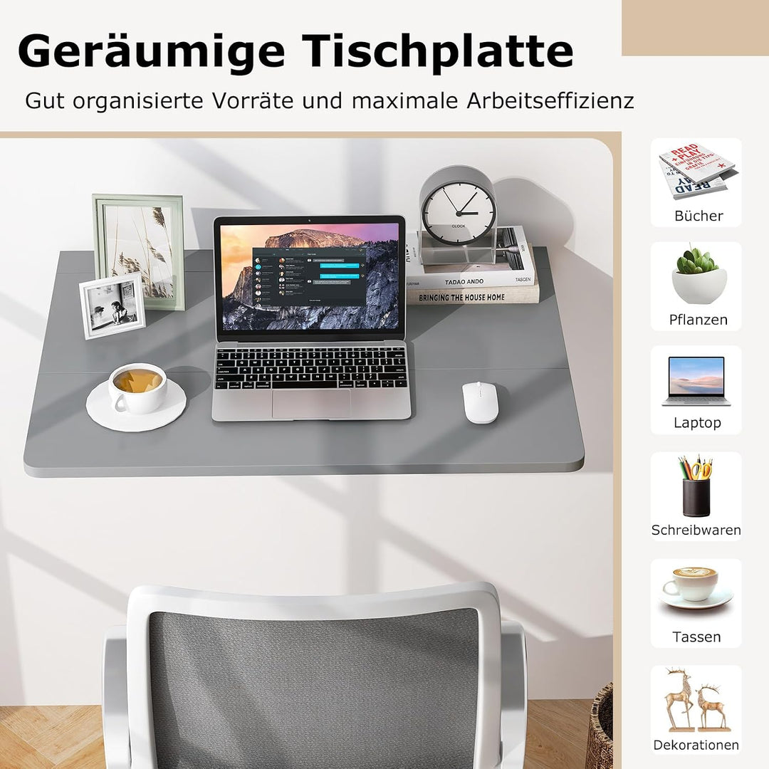 COSTWAY Wandmontierter Klapptisch, 80 x 60 cm, klappbarer Wandtisch, platzsparender Küchentisch Wand