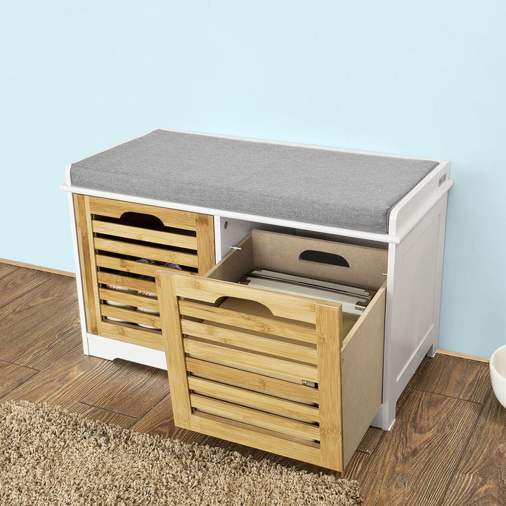 SoBuy FSR23-K-WN Moderne Schuhtruhe Sitzkommode mit 2 Körben Sitzbank Schuhschrank mit Sitzkissen Sp
