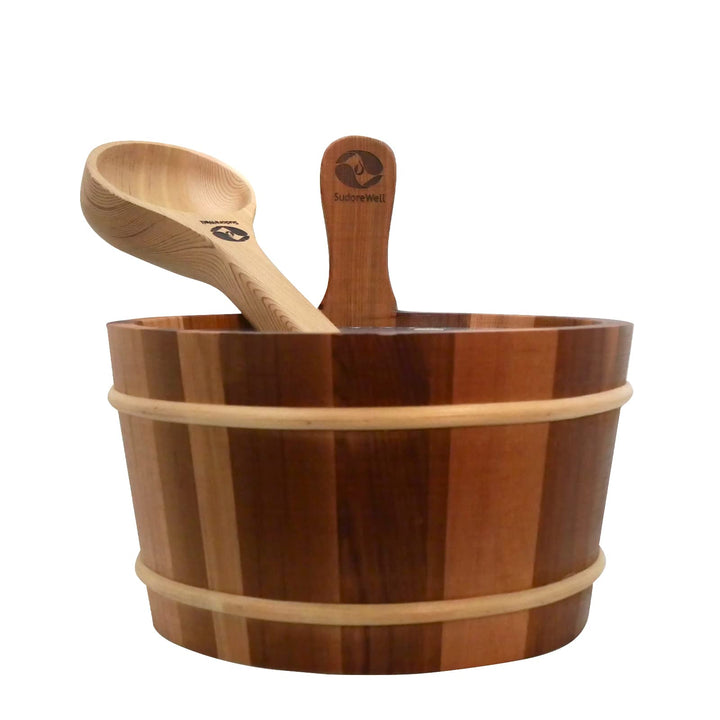 SudoreWell® Saunakübel Set Red Cedar mit Saunakübel 4,0 l inkl. Einsatz plus Saunakelle Set Kübel au