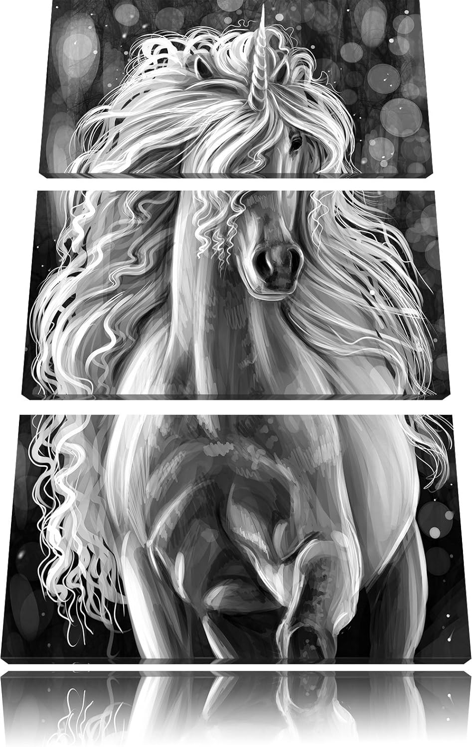 Pixxprint Trabendes Einhorn als Leinwandbild/Grösse: 3 Teilig (120x80) / Wandbild/Kunstdruck/fertig