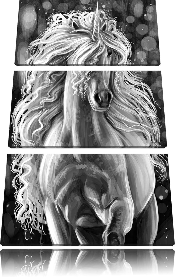 Pixxprint Trabendes Einhorn als Leinwandbild/Grösse: 3 Teilig (120x80) / Wandbild/Kunstdruck/fertig