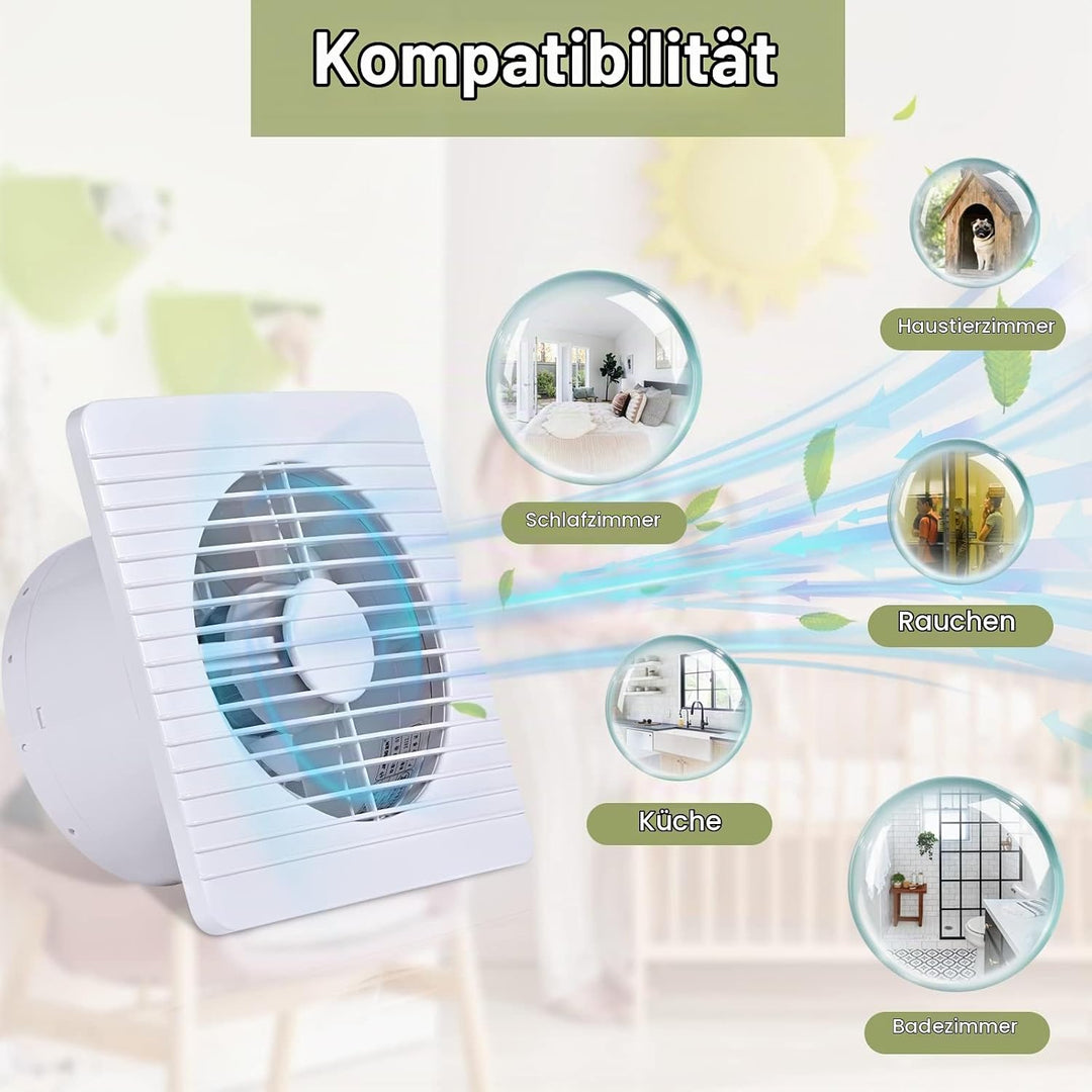 FanGoFast Badlüfter 150mm, Badezimmer Lüfter Leiser mit Rücklaufklappe, 17W Leistungsstarke Wandvent