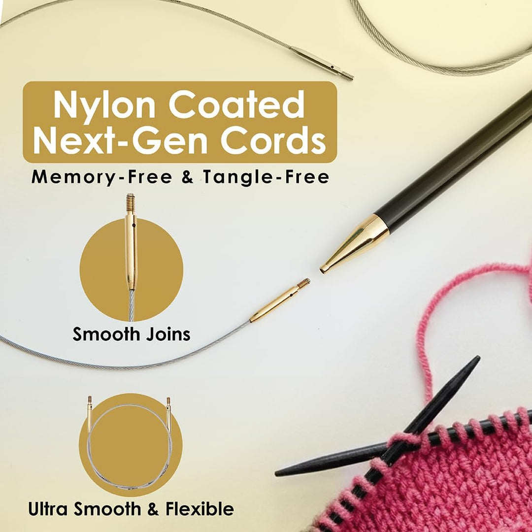 Lantern Moon Austauschbare Stricknadeln – 9 Paar 10 cm Spitzen – 2 Drehschnüre 40,50 cm – Endkappen,