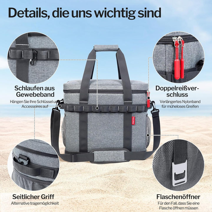 Kühltasche 40L, 12h Kühlung, Gross Faltbar Picknicktasche, Kühlbox Tragbare Isoliertasche für Auto &