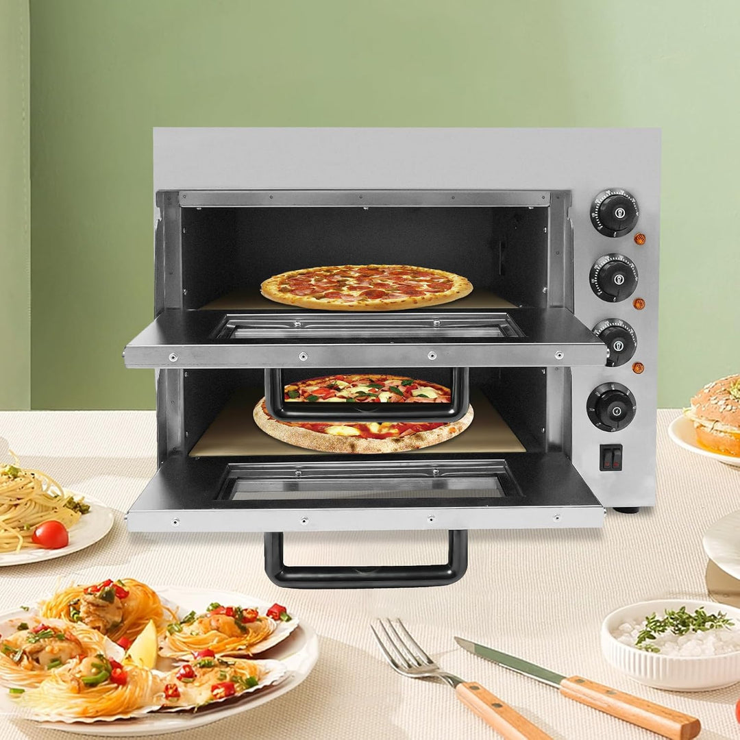 3000W Edelstahl Pizzaofen Elektrisch, 40L Pizza Backofen Pizzabackofen Pizza Ofen Schamottstein mit