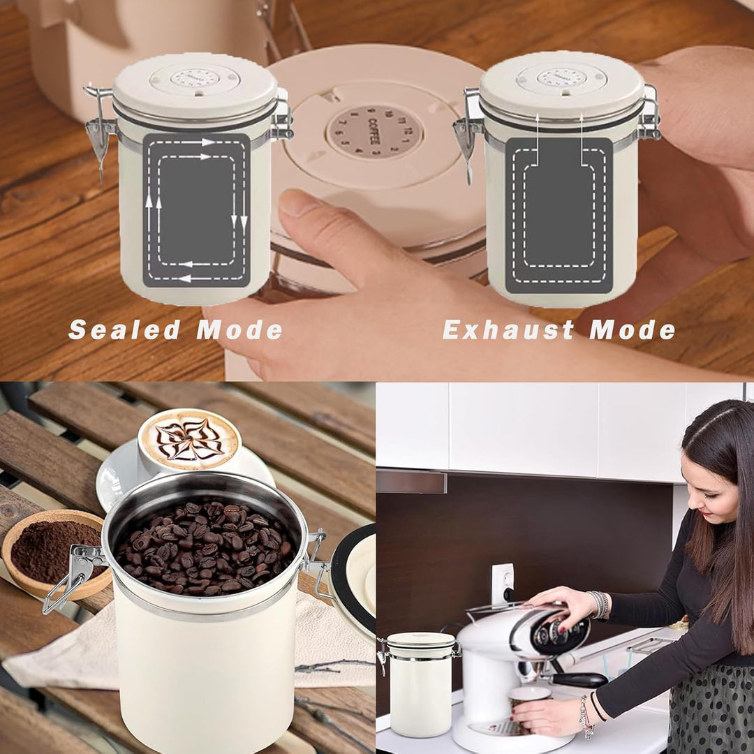JAWAI 1,8L Luftdichte Edelstahl Kaffeedos, Kaffeebohnen Behälter, Kaffeedose Luftdicht, Geeignet für