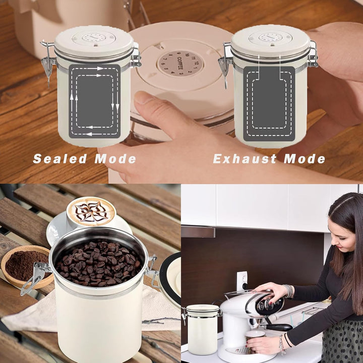 JAWAI 1,8L Luftdichte Edelstahl Kaffeedos, Kaffeebohnen Behälter, Kaffeedose Luftdicht, Geeignet für