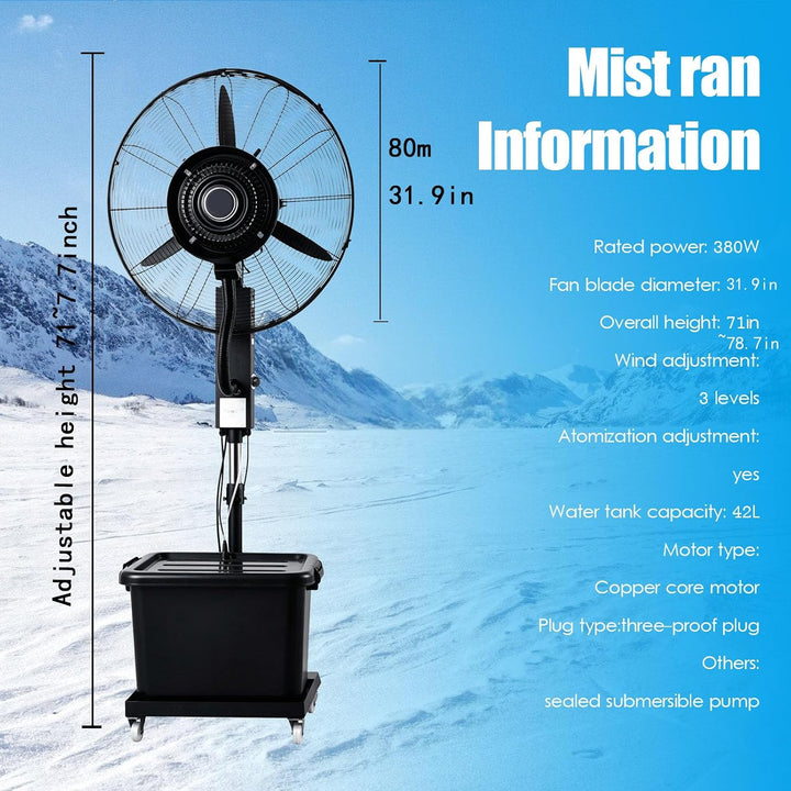 42 L Haushaltsgeräte Ventilator mit Wasser: Profi-Aussen-Standventilator mit Sprühnebelfunktion, 90°