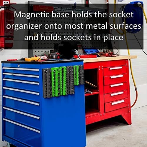 Olsa Tools Magnetischer Steckschlüssel-Organizer | 1,27 cm (1/2 Zoll) Antrieb | SAE | Grün | Für 16