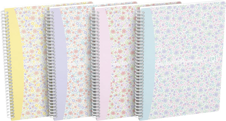 Oxford Spiralbuch B5, kariert, 60 Blatt, Floral, 4 Blumen-Motive, 5 Stück, kariert