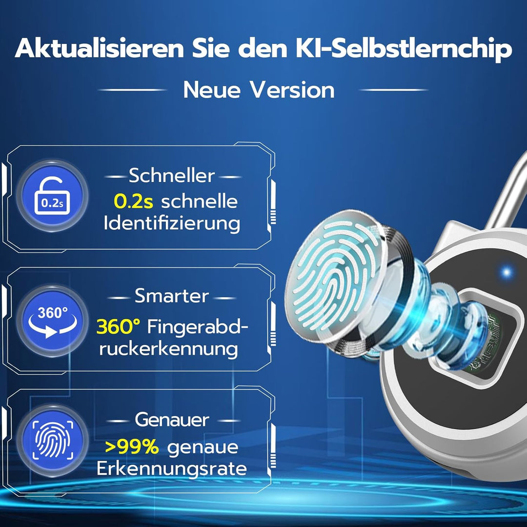 Eseesmart Vorhängeschloss Fingerabdruck, Smart Schloss Fingerabdruck Telefon-App Entsperren, IP65 Wa
