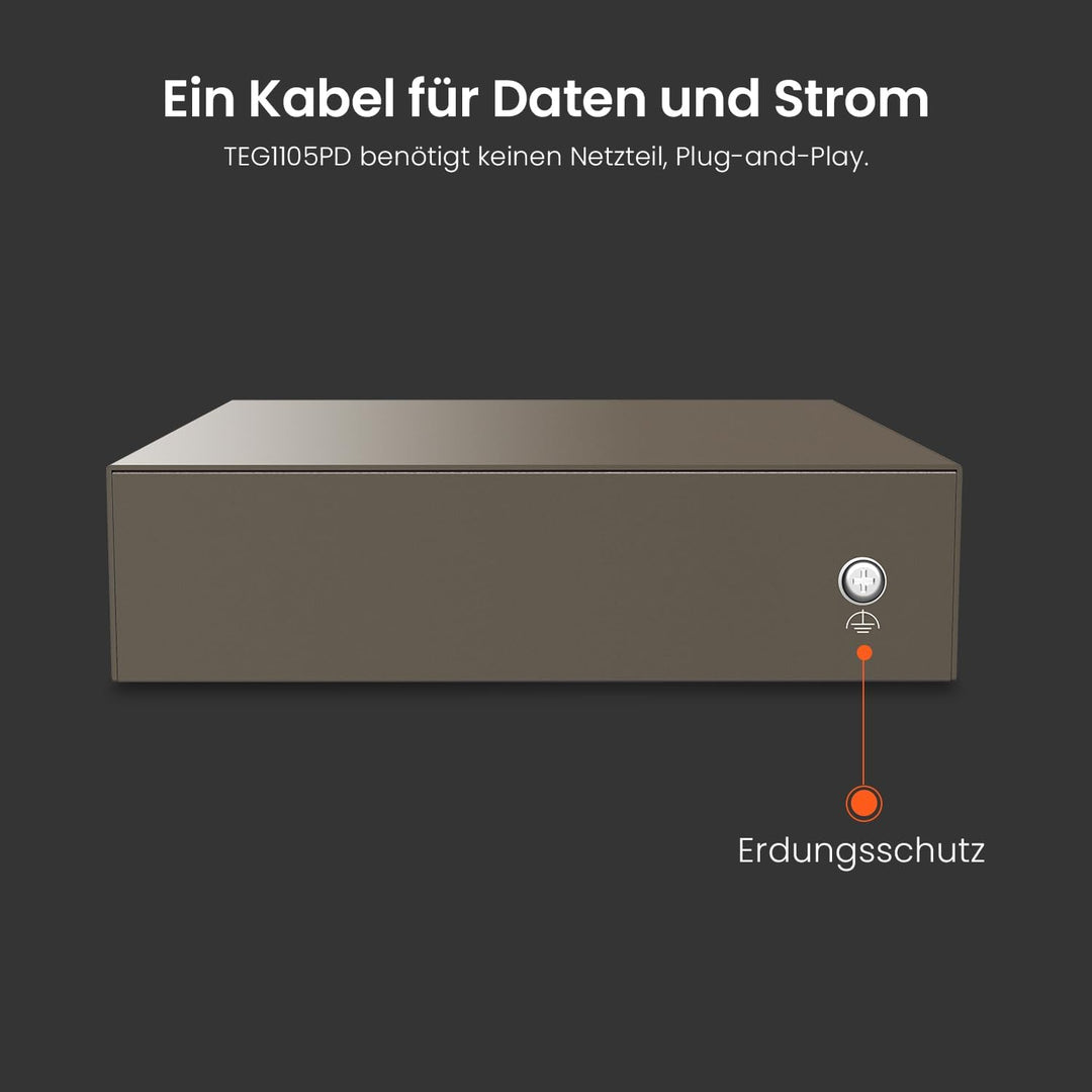 Tenda 5 Port PoE Switch ohne Netzteil, Gigabit PoE Powered Switch (1 PoE In &amp; 4 PoE Out, Plug-and-Pl