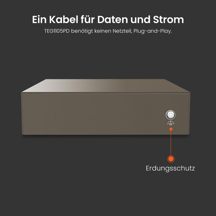 Tenda 5 Port PoE Switch ohne Netzteil, Gigabit PoE Powered Switch (1 PoE In &amp; 4 PoE Out, Plug-and-Pl