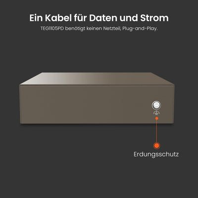 Tenda 5 Port PoE Switch ohne Netzteil, Gigabit PoE Powered Switch (1 PoE In & 4 PoE Out, Plug-and-Pl