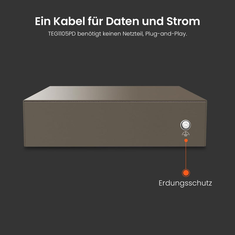 Tenda 5 Port PoE Switch ohne Netzteil, Gigabit PoE Powered Switch (1 PoE In & 4 PoE Out, Plug-and-Pl