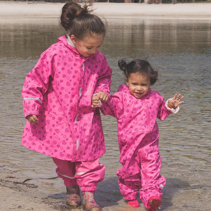 Playshoes Unisex Kinder Regen-Overall Matschanzug Regenbekleidung, 74 Herzchen