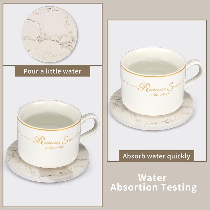6 Stück Marmor Untersetzer Gläser mit Halter Keramik Getränkeuntersetzer Glas Untersetzer-Set Tischu