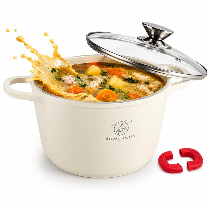 Royal Swiss® Suppentopf Ø24 cm – 6,2 L mit Glasdeckel – Edelstahl & Antihaftbeschichtung – Abnehmbar