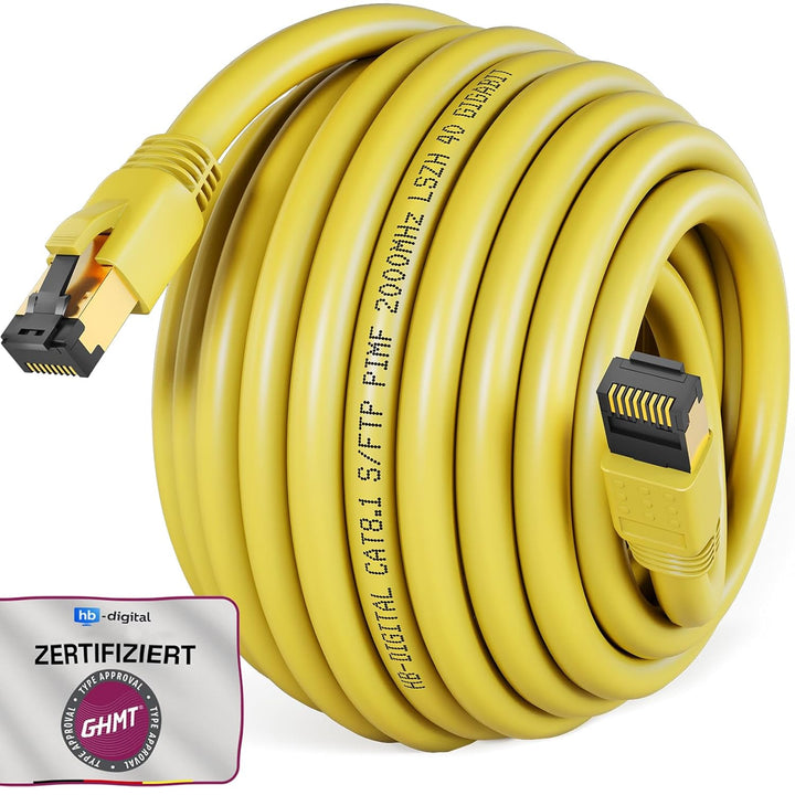 HB-DIGITAL 15m CAT 8.1 Netzwerkkabel S/FTP LSZH Gelb 40 Gbits | LAN Patchkabel Gigabit RJ45 Stecker