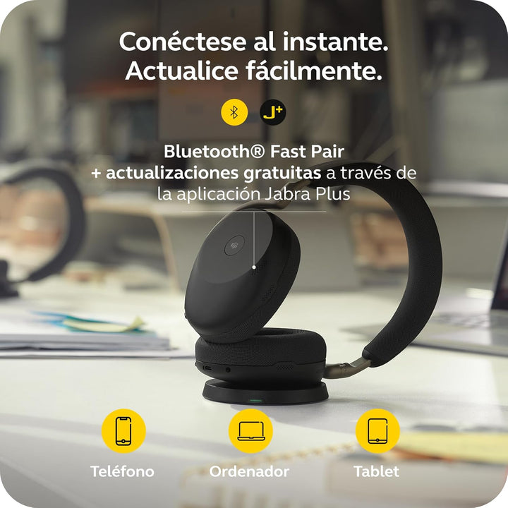 Jabra Evolve3 85 Over-Ear Bluetooth Headset kabellos mit Mikrofon &amp; Ladestation für Büro, USB-A, KI-
