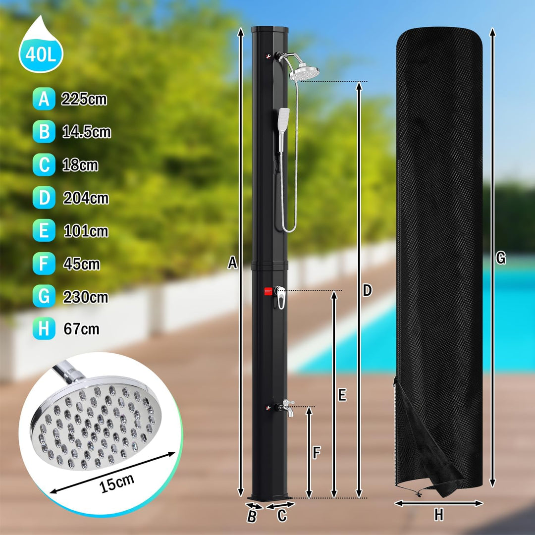 Solardusche 40L Solar Gartendusche warmes Wasser Bis Zu 60°C ohne Stromanschluss Pooldusche Camping