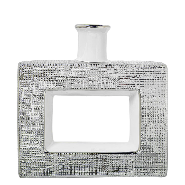 JARRON CERAMICA AGUJERO 24CM PLATA/BLANCO BRILLO_24X6X24CM