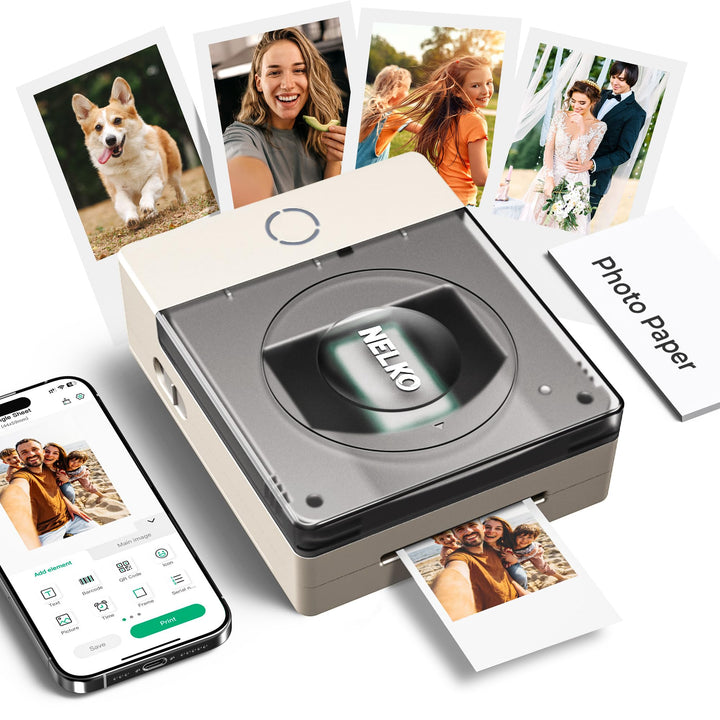 Nelko Fotodrucker PP02 Farbe Tragbarer Mini Fotodrucker für Smartphone, Tintenstrahl Aufkleber Druck