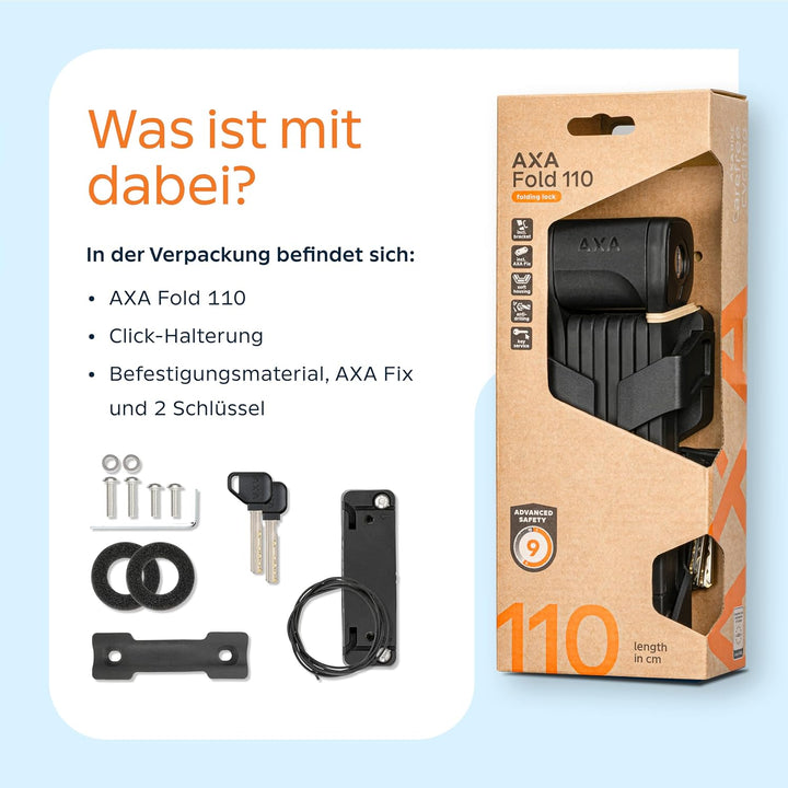 AXA Fold 110 Faltschloss – Länge 110 cm – Sicherheitsstufe 9 – Halterung inkl. Tracking-Tag-Fach – M