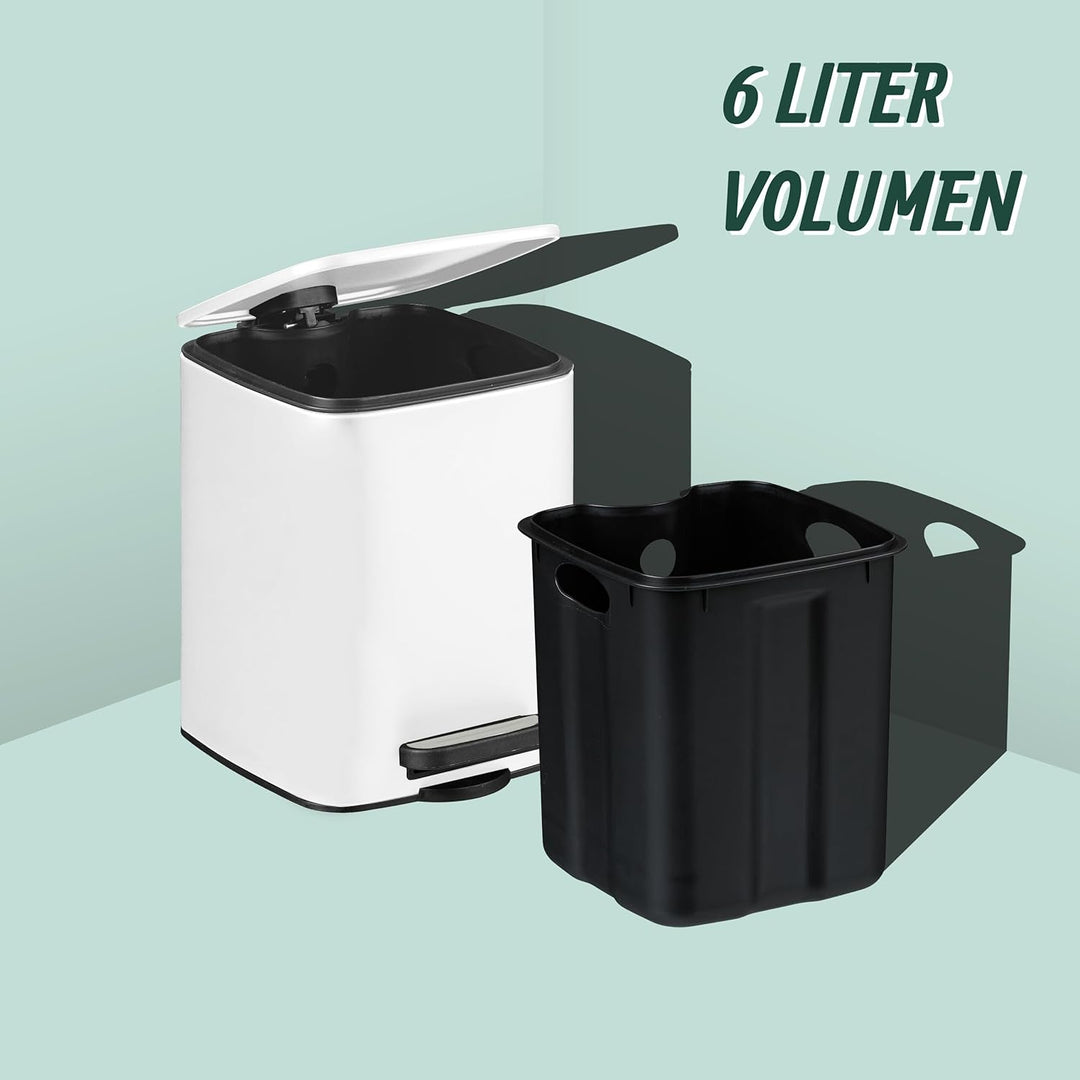 Relaxdays Kosmetikeimer, 6 Liter, Absenkautomatik, entnehmbarer Inneneimer, Metall, Bad Mülleimer mi