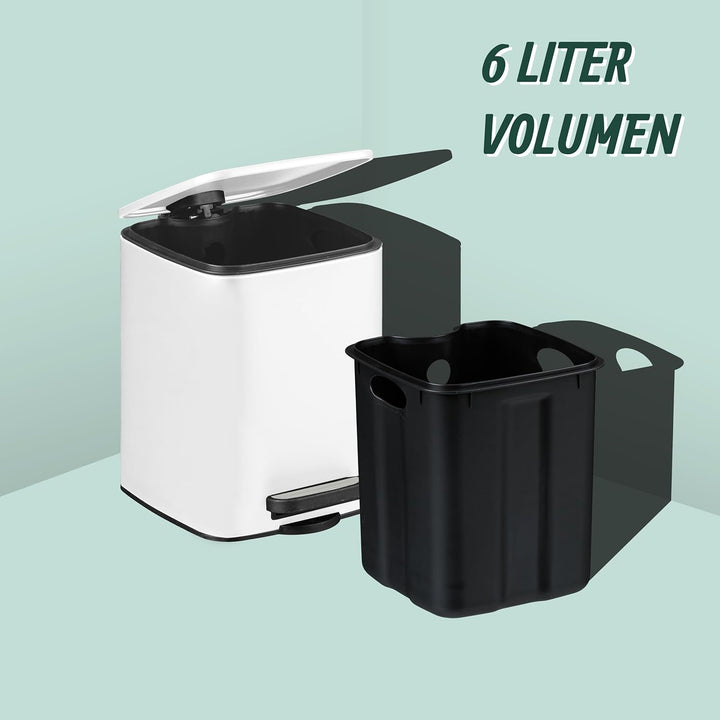 Relaxdays Kosmetikeimer, 6 Liter, Absenkautomatik, entnehmbarer Inneneimer, Metall, Bad Mülleimer mi