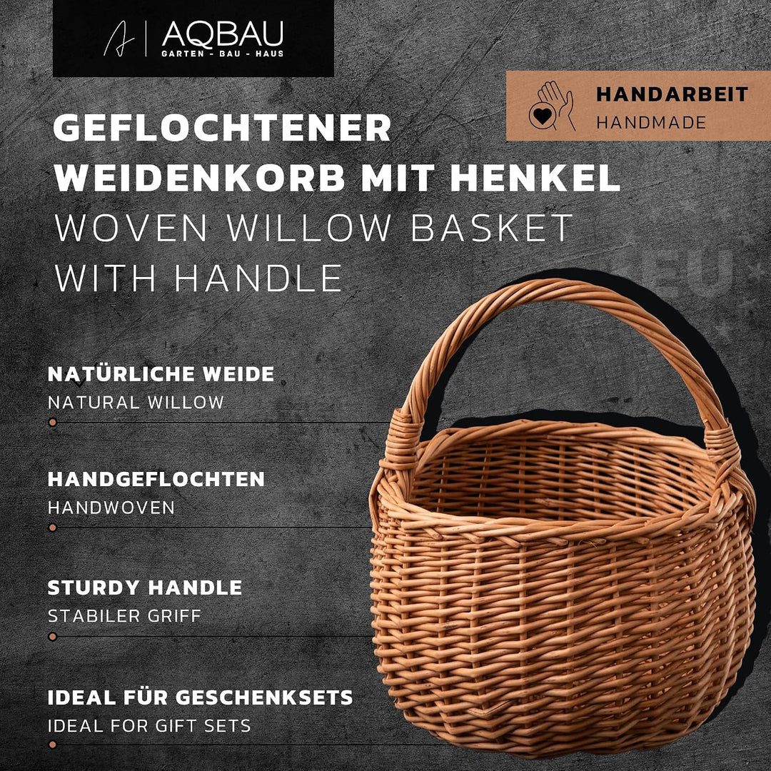 Geflochtener Weidenkorb mit Henkel, Runder Dekokorb aus Naturweide, Ø 20 cm, Aufbewahrungskorb für B