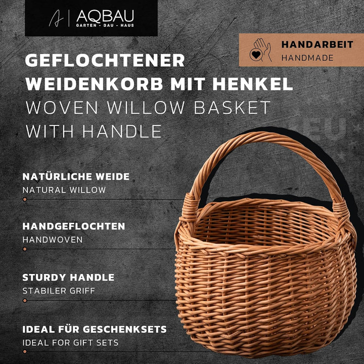 Geflochtener Weidenkorb mit Henkel, Runder Dekokorb aus Naturweide, Ø 20 cm, Aufbewahrungskorb für B