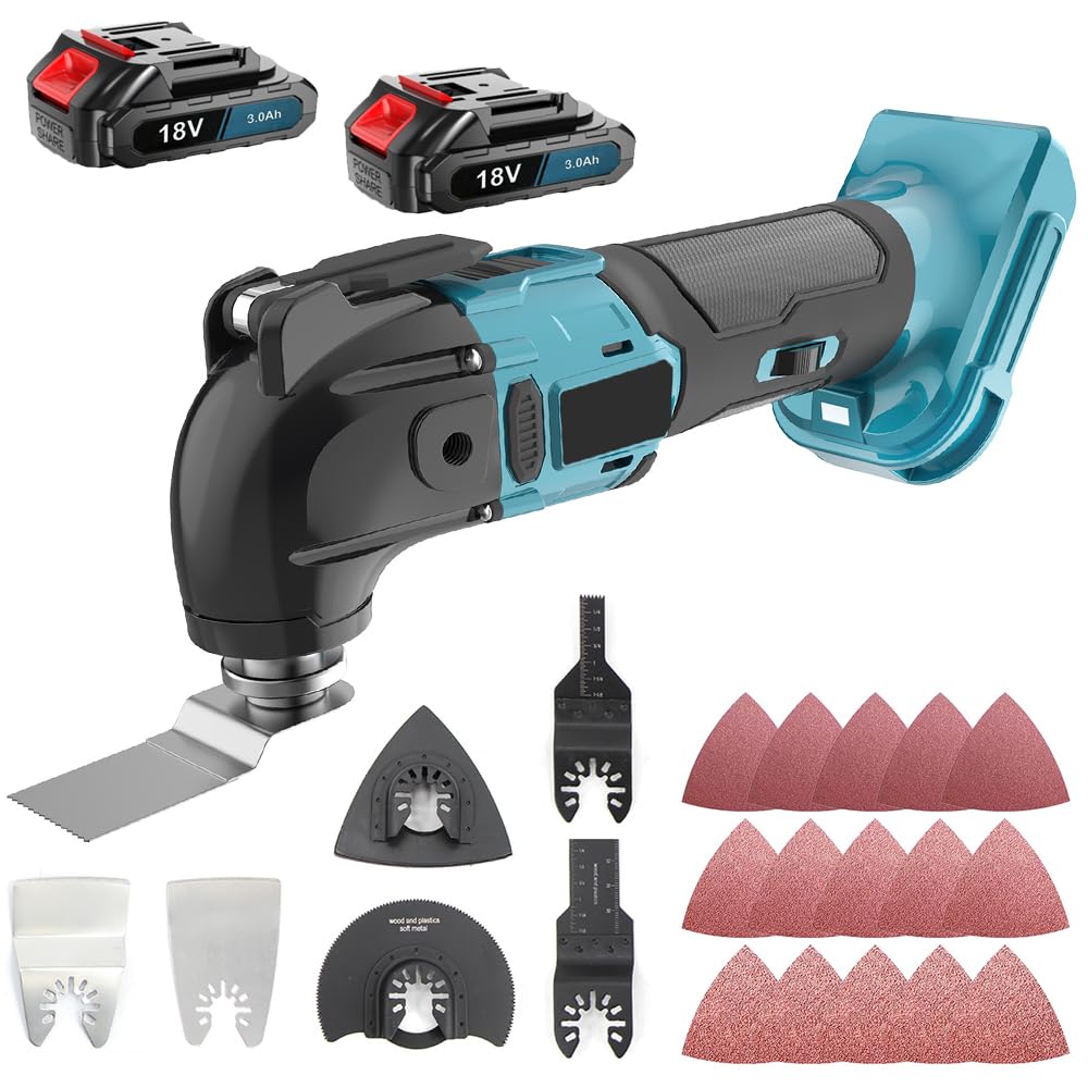 Multifunktionswerkzeug Akku mit 2X 3.0Ah Akkus, Multitool Akku Oszillationswerkzeug mit 22 Zubehör,