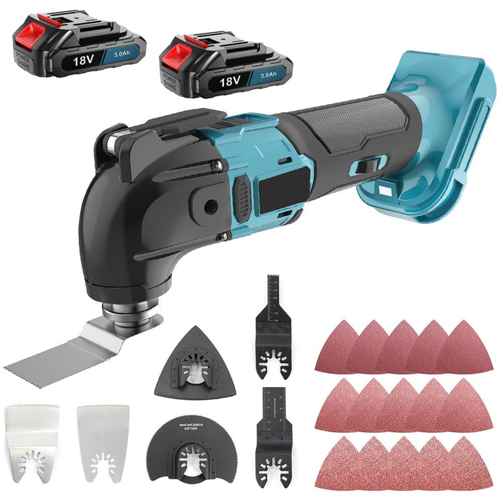 Multifunktionswerkzeug Akku mit 2X 3.0Ah Akkus, Multitool Akku Oszillationswerkzeug mit 22 Zubehör,