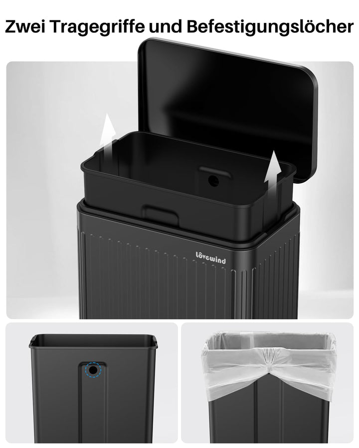 lovewind 60L Mülleimer Küche Edelstahl Schwarz, Pedal-Behälter mit Soft-Close Deckel, 2 herausnehmba