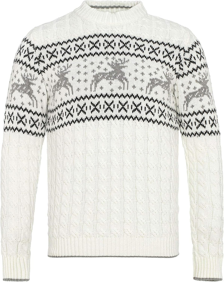 Red Bridge Herren Strickpullover Norweger Pullover Slim-Fit Plait Reindeer XL Weiss, XL Weiss