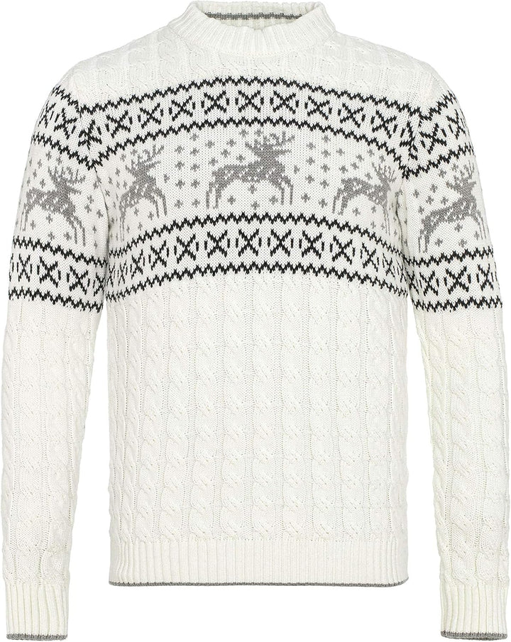 Red Bridge Herren Strickpullover Norweger Pullover Slim-Fit Plait Reindeer S Weiss, S Weiss