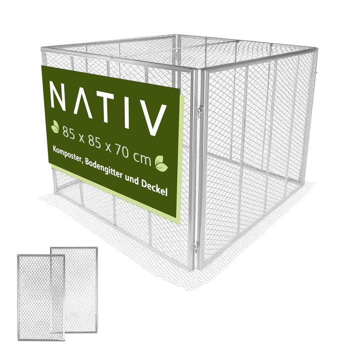 NATIV Garten Komposter 80x80x70 cm mit Deckel, Metallkomposter mit 448 Liter Volumen, Drahtkomposter