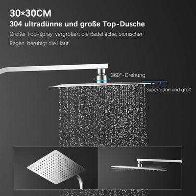 KOMIRO Duschsystem ohne Armatur, Regendusche Ohne Armatur,Duschset mit Duschkopf 30x30cm, Handbrause