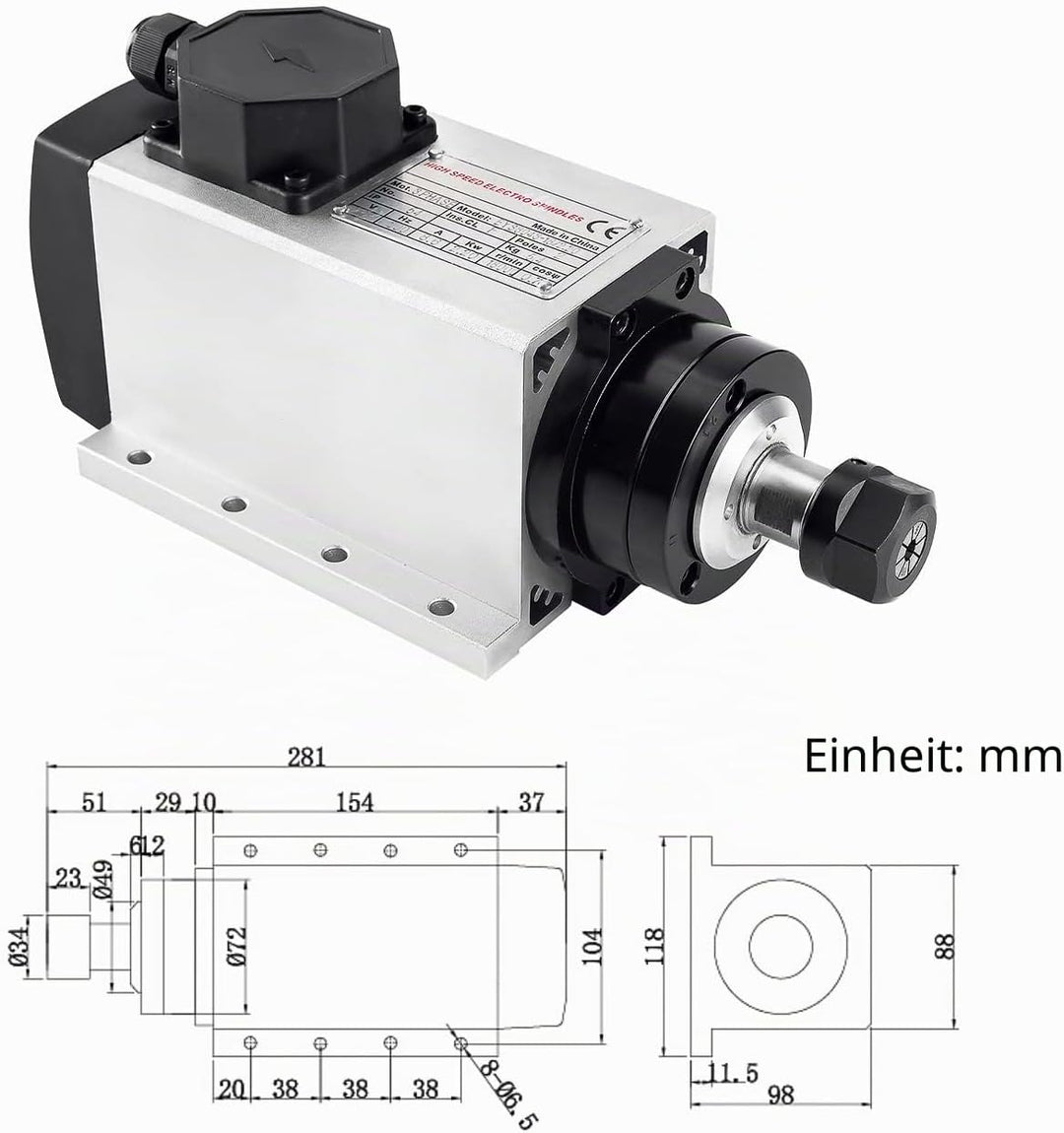 CNC-Spindel-CNC-Motor, 220 V, 2.2 kW, 2200 W, quadratischer luftgekühlter Spindelmotor, 2.2 Keramikl