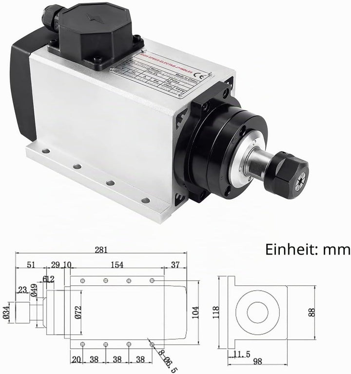 CNC-Spindel-CNC-Motor, 220 V, 2.2 kW, 2200 W, quadratischer luftgekühlter Spindelmotor, 2.2 Keramikl