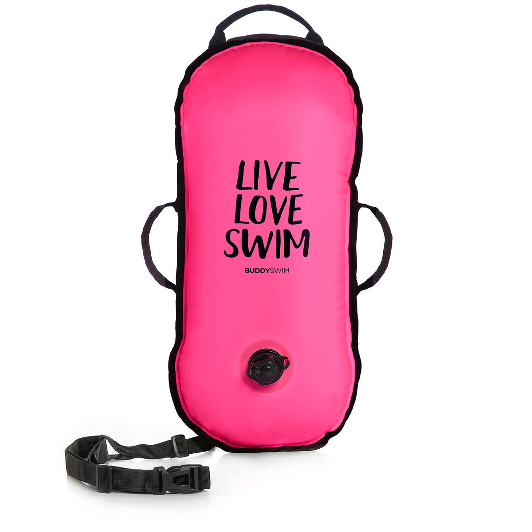 Buddyswim Freiwasser-Schwimmboje 10 L für Überquerungen und Wettkämpfe. Nylon-Oberfläche, Ultraleich