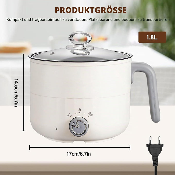 Elektrischer Hot Pot Kochtopf, Elektrische Hot Pot Topf 1,8 L, Elektrischer Kochtopf, Antihaft Mini