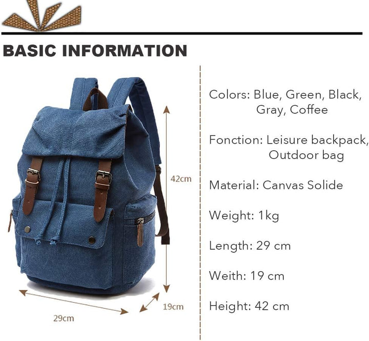 Rufun Leinwand Rucksack Jahrgang für Laptop Tagesrucksack Wandern Reisen Grosse Kapazität Tasche Uni