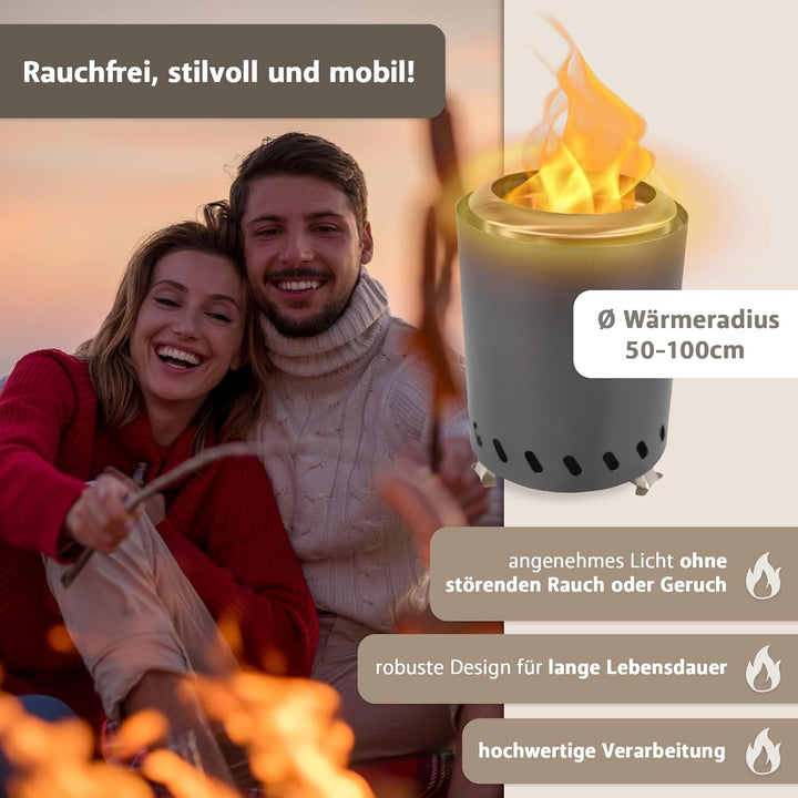 Tischkamin anthrazti rauchfrei, Tischfeuer Outdoor, Mini-Feuerstelle tragbar mit Tragetasche, rauchf