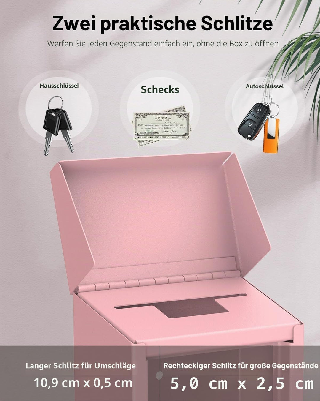 Uniclife Rosa Metall Wandbriefkasten mit Schlitz oben, Schlüssel-Dropbox mit Zahlenschloss für ausse