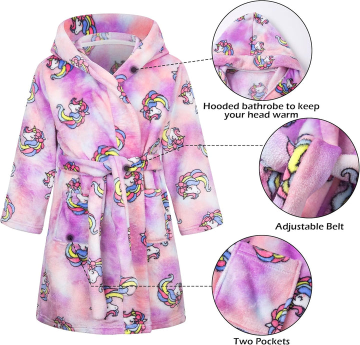 FILOWA Bademantel für Kinder Mädchen Jungen Fleece Kinderbademantel mit Kapuze, Flanell Flauschig Mo