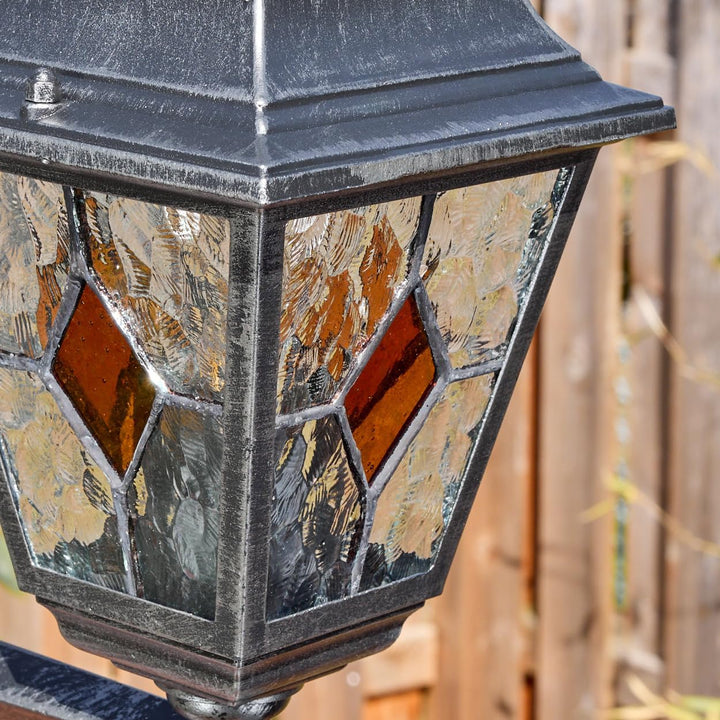 HOFSTEIN Kandelaber Naofe, Aussenwegeleuchte aus Metall/Glas in Schwarz/Silber/Klar/Orange, Wegebele
