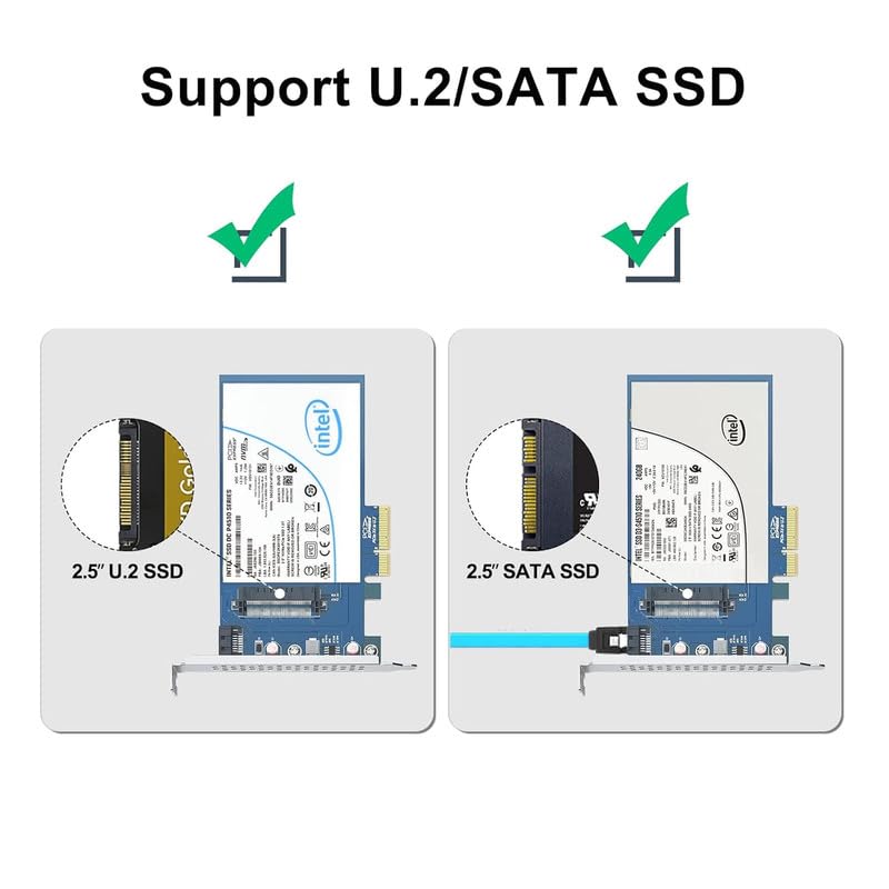 U.2 SFF-8639 auf PCIe Adapter, PCIe 3.0 X4 Erweiterungskarte für 2.5’’ U.2 NVMe SSD or 2.5" SATA SSD