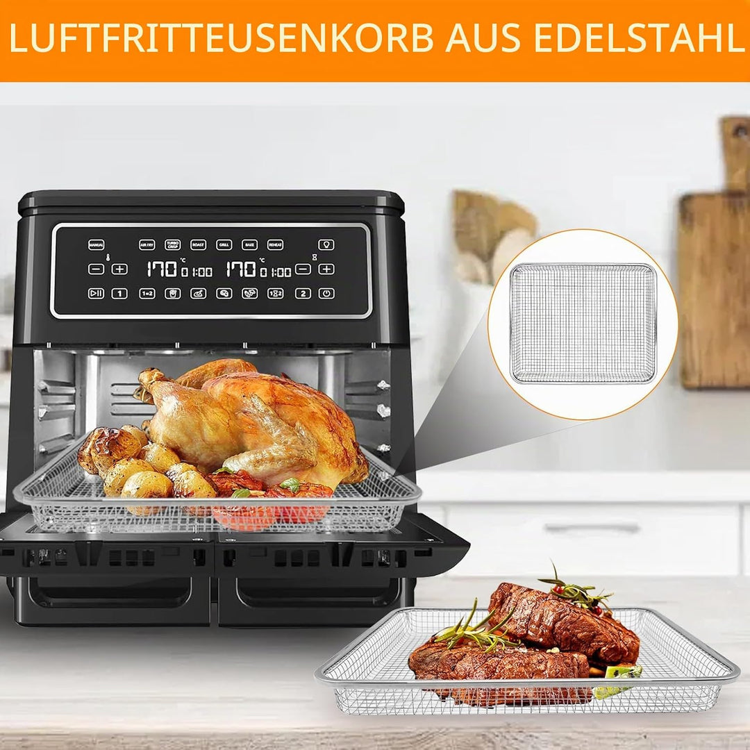 GWYXC Ersatzteilkorb für Breville Halo Flexi Luftfritteuse, 30,5 x 24,8 x 3,3 cm, Edelstahl, Air-Fri